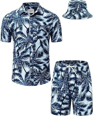 Mens Luxury Outfit Set Black Gold Shirts And Shorts 2 Piece Tracksuit Set Baroque Button Down Suit with Bucket Hats