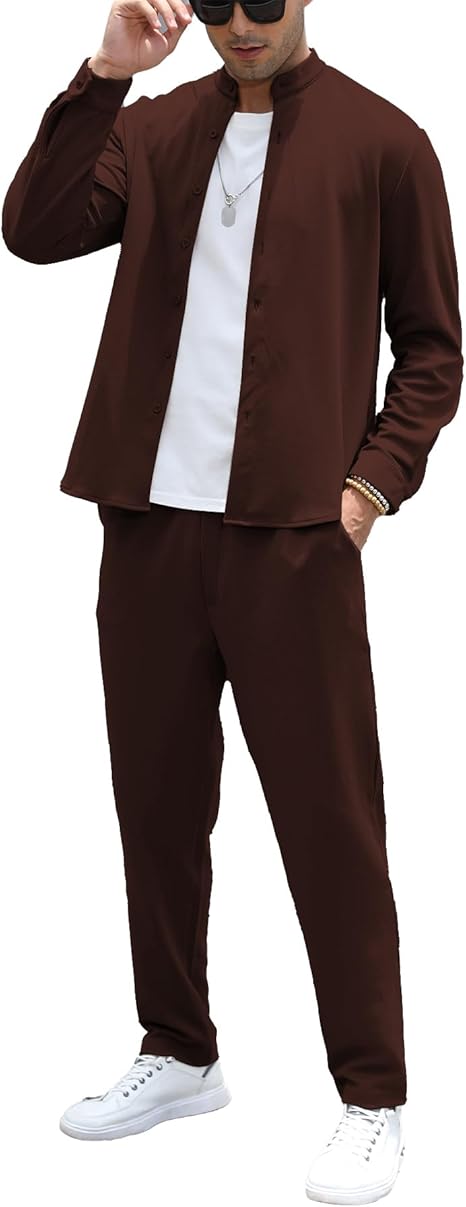 Fashion Men's Outfits 2 Piece Casual Tracksuits Long Sleeve Button Down Shirt and Pant Sets for Men Set